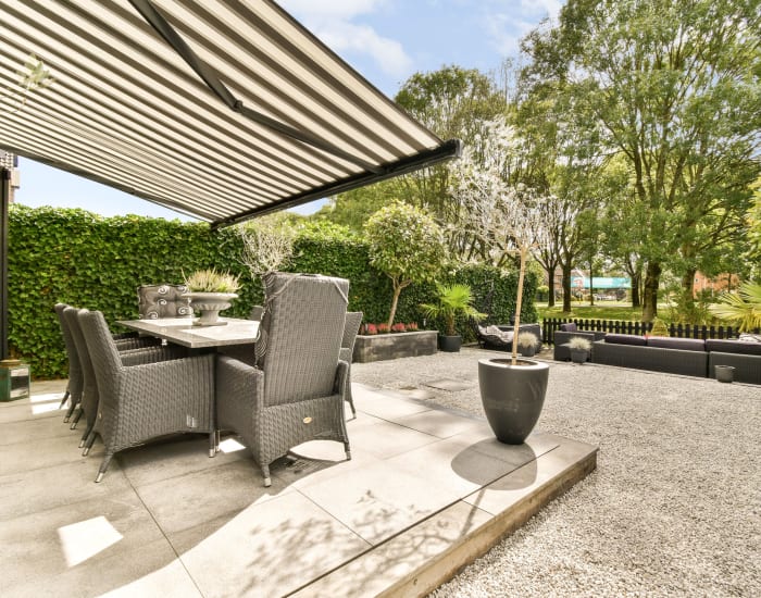 Beautiful patio with stone surround.