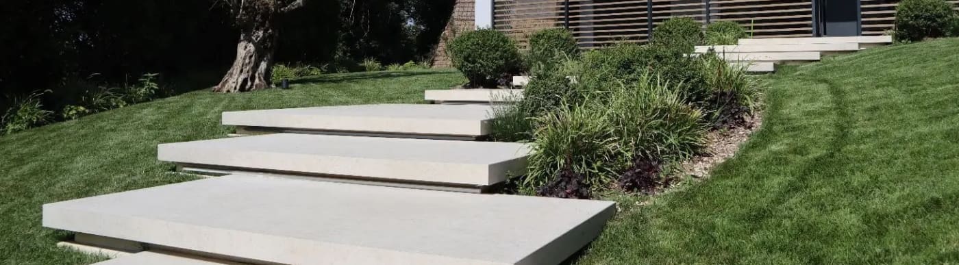 Front steps leading to a modern house.