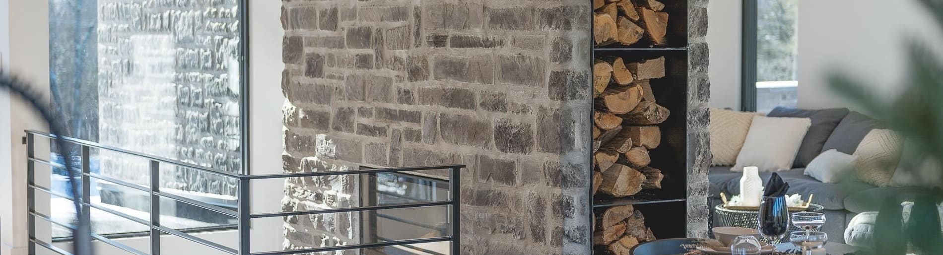 Two story building with white and brown wall stone.