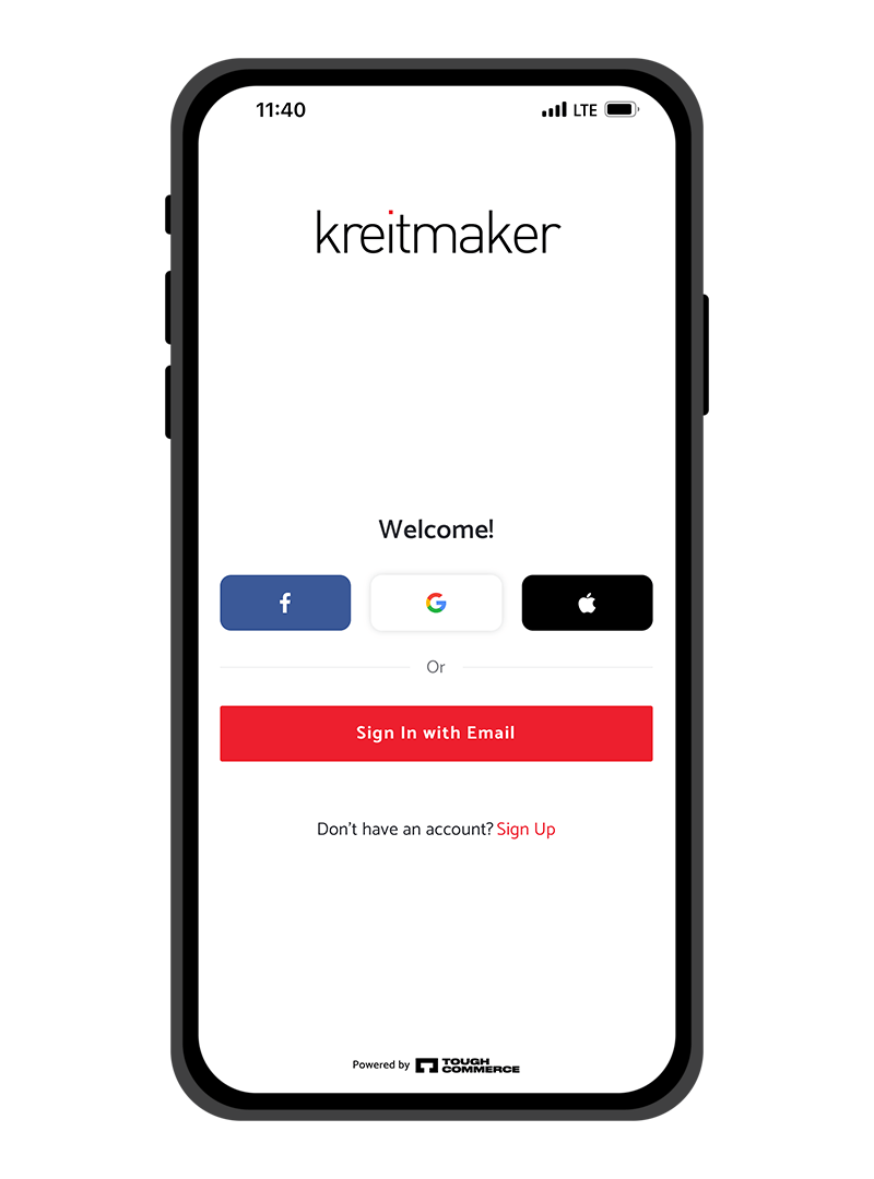 Kreitmaker App - Preview - Log in or sign up